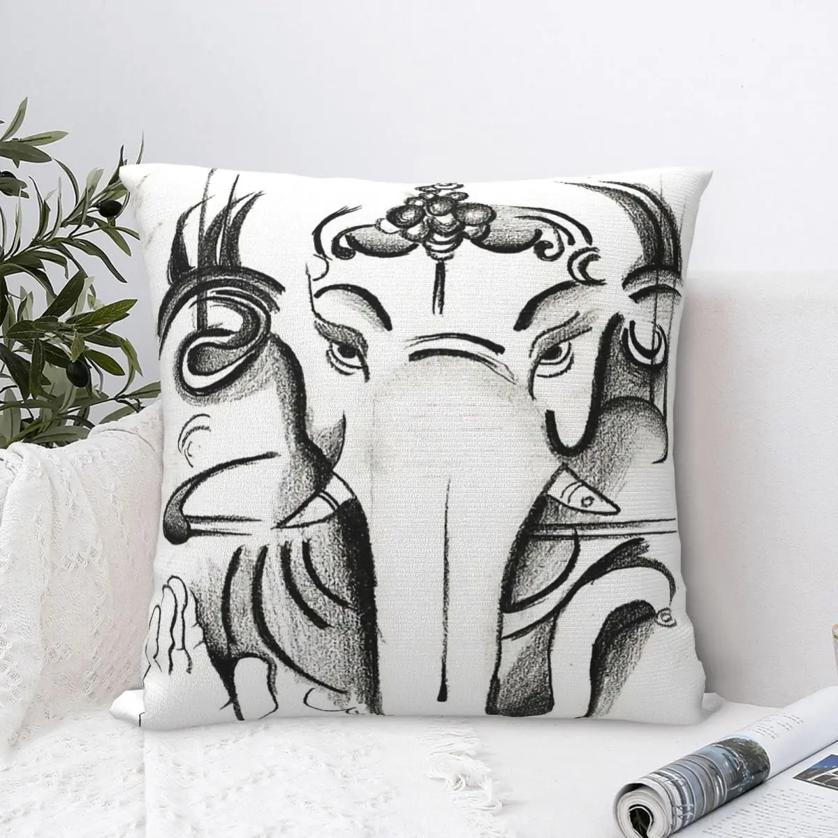 

White Throw Pillow Case Hindu India God Indian Gods Lord Ganesh Cushion Home Sofa Chair Print Decorative Hug Pillowcase