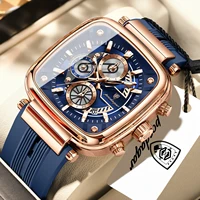 Montre sport carrée POEDAGAR pour homme, date, étanche, chronographe lumineux, bracelet en silicone, montre à quartz pour homme. 1