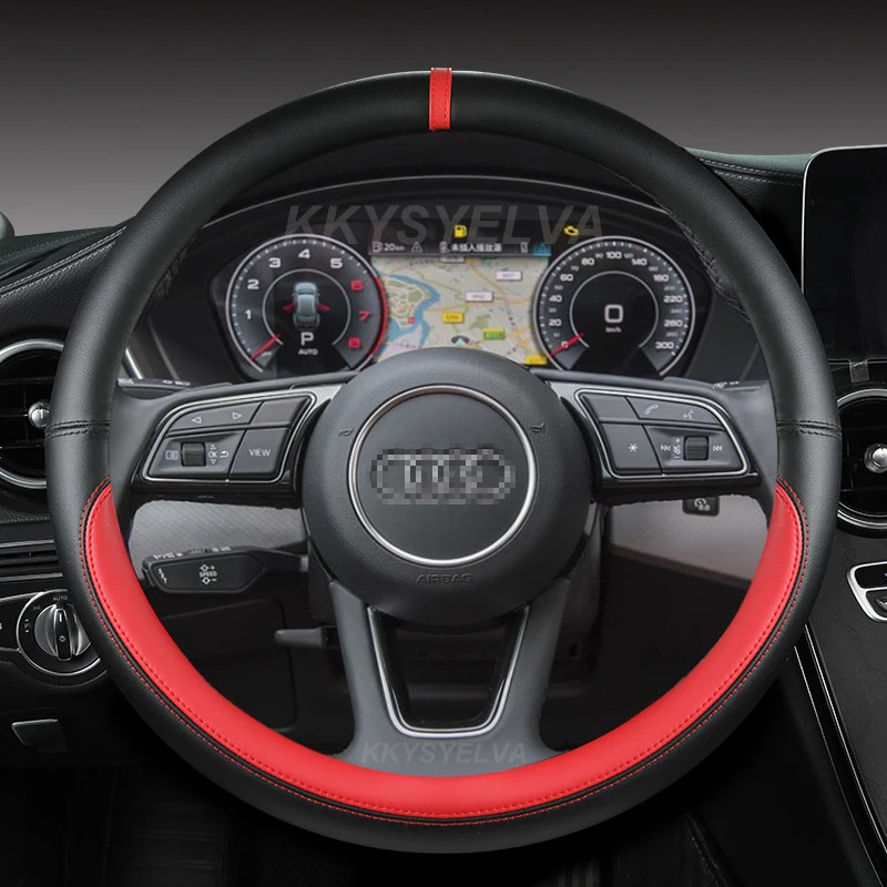 Microfiber Leather Car Steering Wheel Cover Non-Slip 38Cm For Audi A1 A3 A4 A5 A6 A7 A8 Q2 Q3 Q5 Q7 Q8 R8 Auto Accessories