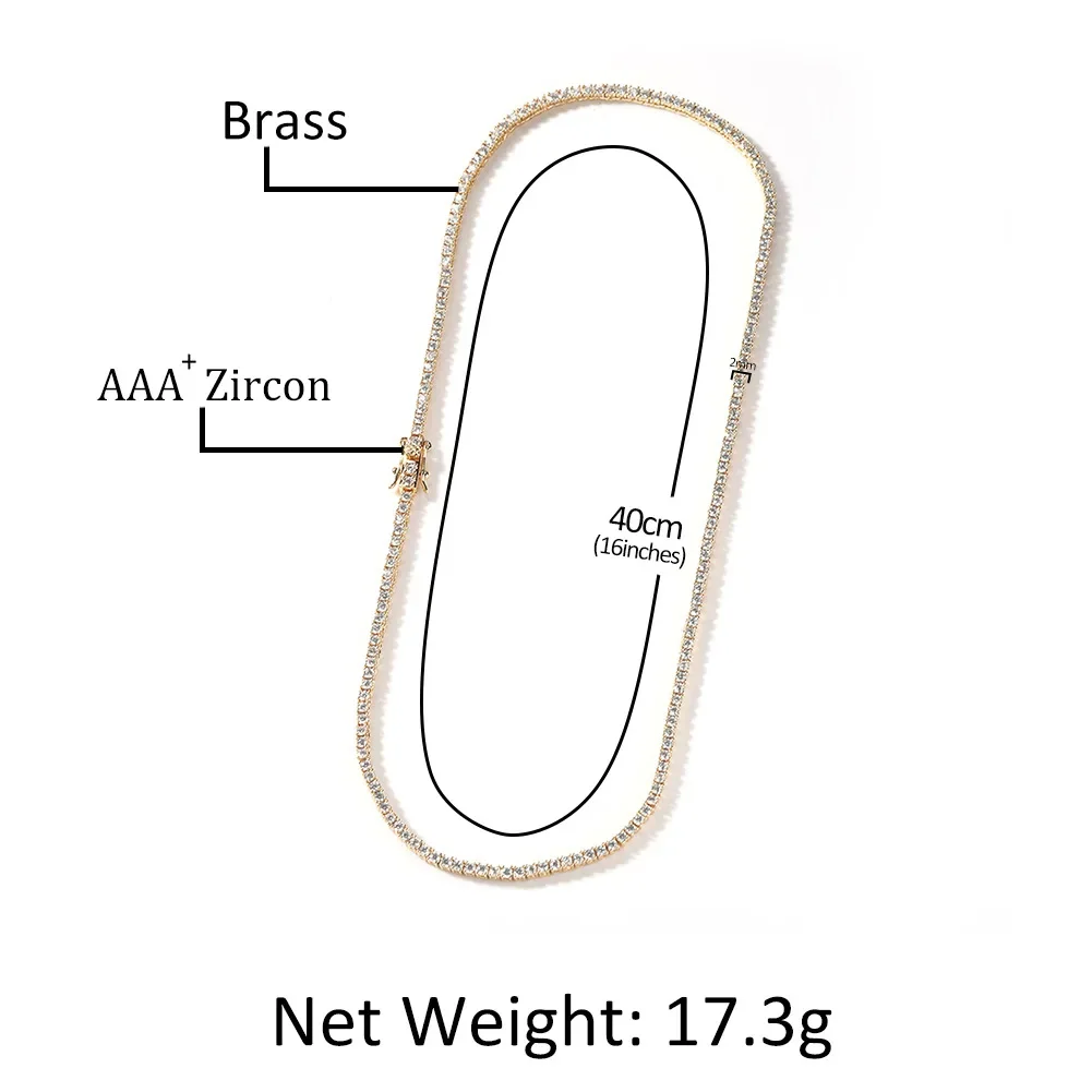 2mm Row Zircon Necklace AAA Zircon Tennis Chain Personality Trend Necklace For Men&Women Jewelry Gifts 5