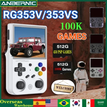 ANBERNIC 핸드헬드 게임 레트로 플레이어, 가방 포함, 안드로이드 11 리눅스 OS HD, 내장 20 시뮬레이터, 512G 80000 게임, RG353V, RG353VS, 3.5 인치