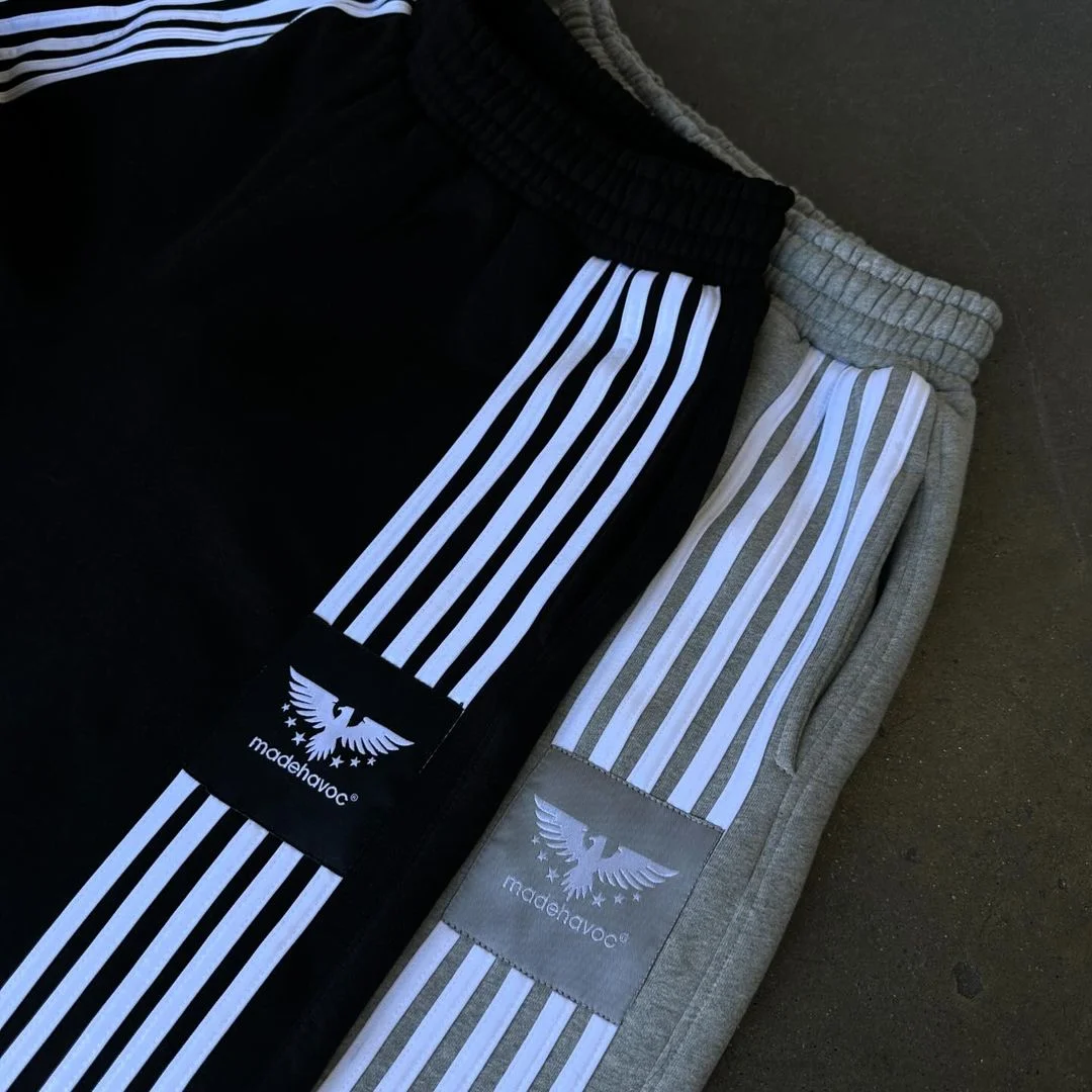American hip-hop versatile splicing wide-leg straight pants retro high street men and women casual loose striped sweatpants