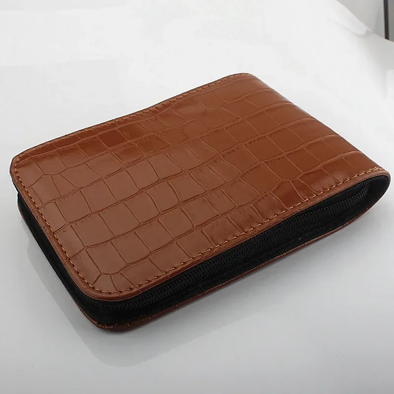 Coffee crocodile pattern 12 Pens Fountain Pen/Roller Pen PU Leather Zipper Case Holder pen storage bag