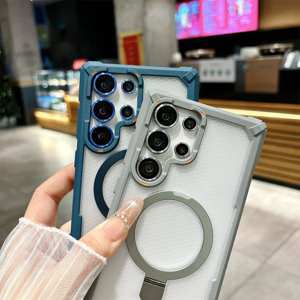 Magnetic Ring Folding Stand Phone Case with Dual Layer Protection and Shockproof Armor Back Cover
