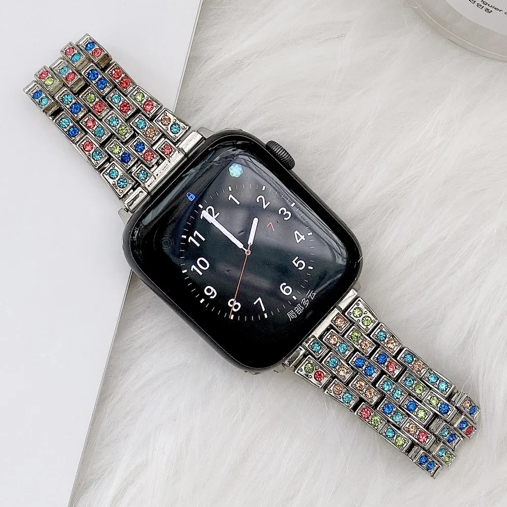 Metal Diamond Strap for Apple Watch Ultra2 9 8 7 6 5 4 SE 49mm 45mm 44mm 41mm 40mm for iWatch 3 38mm 42mm Stainless Steel Strap
