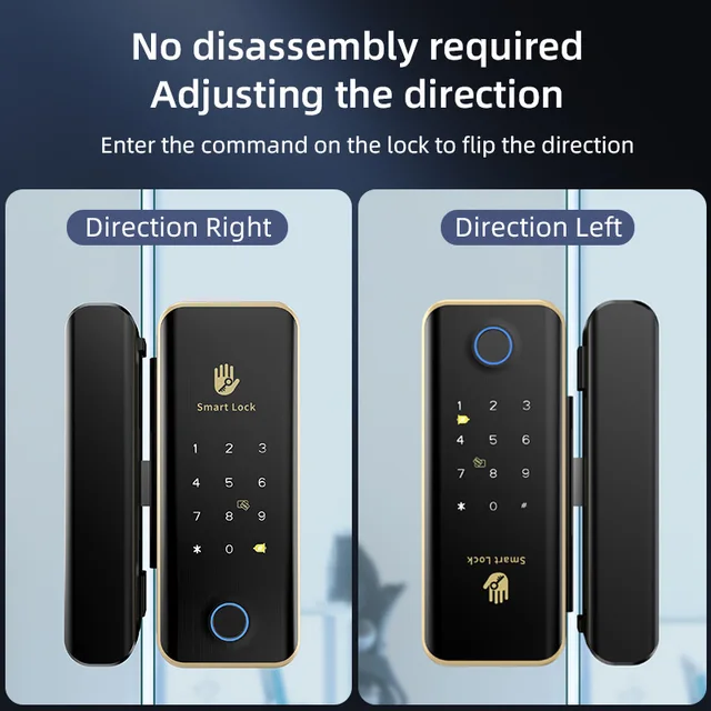 TTLock Face Recognition Lock Brass Color Smart Glass Door Lock Ttlock Lock Remote Controller with Camera for Office 5
