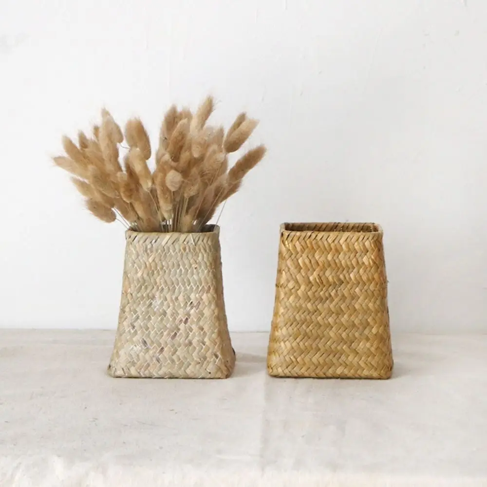 Garden Plant Flower Baskets  Handmade Rattan Storage Basket Bamboo Baskets Foldable Seagrass Straw Toy Storage Container 4