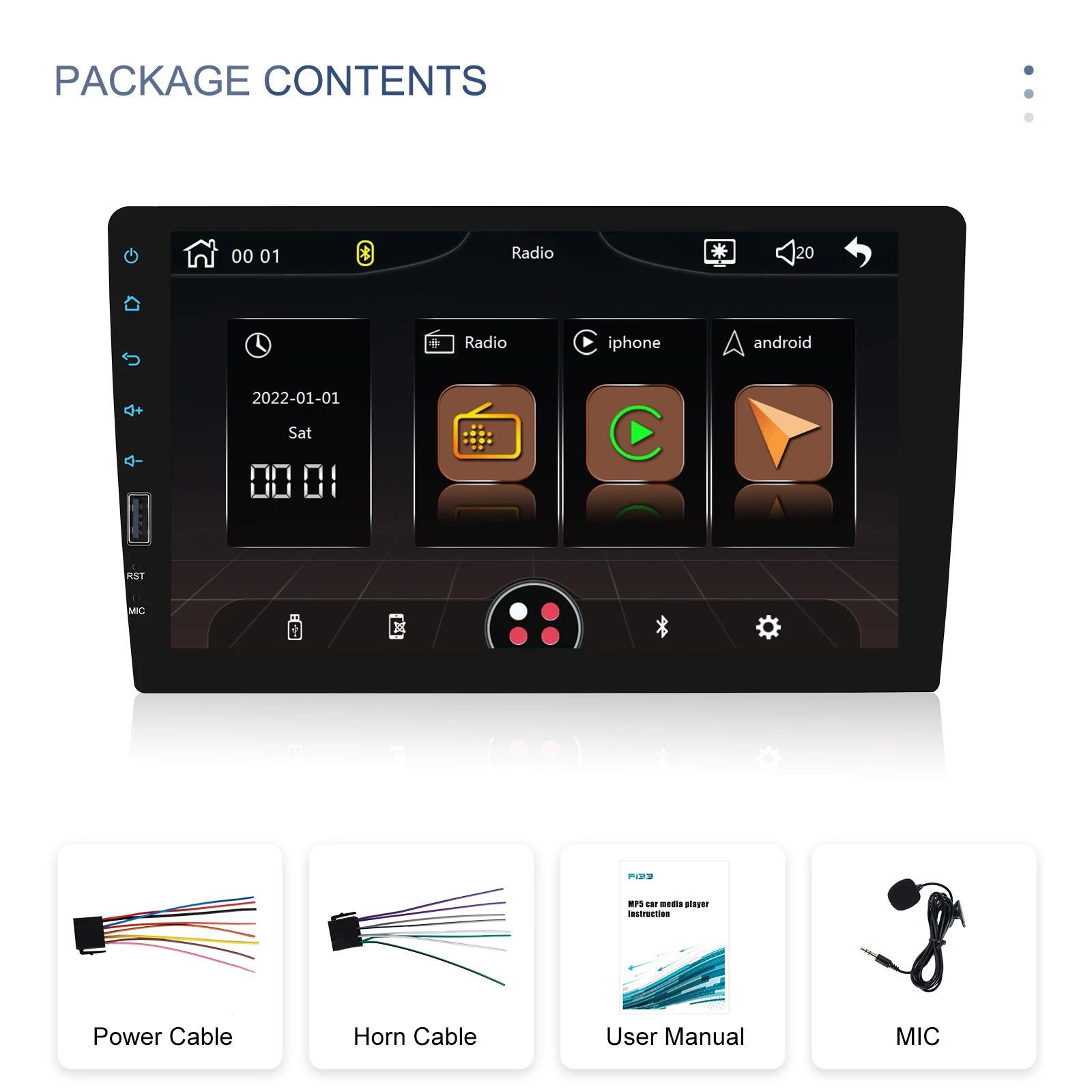 Radio Estéreo para Vehículo Podofo 1Din, Reproductor con Pantalla Táctil de 9 Pulgadas, Compatible con Carplay, Android Auto, Bluetooth, FM, Mirror Link, USB, Dispositivo de Audio Multimedia para Auto 6