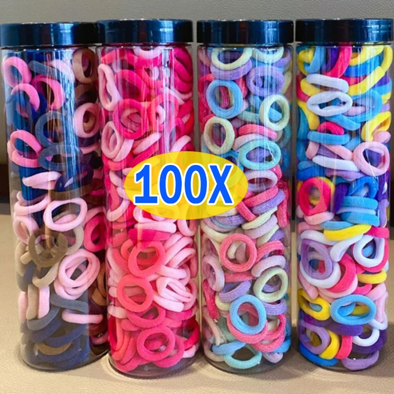 

100PCS/Set Multiple Colors High Elastic Colorful Nylon Hair Bands Ponytail Hold Hair Tie Rubber Bands Scrunchie Hair Accessories