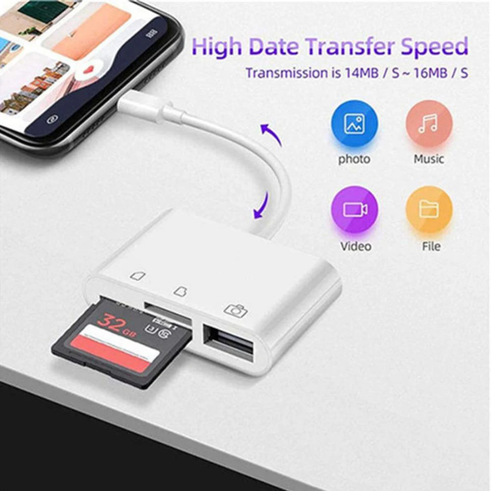 3 in 1 SD TF Memory Card Reader for Apple iPhone 14 13 12 11 15 Pro Max XS XR USB Camera OTG Adapter for iPad Laptop Cardreader