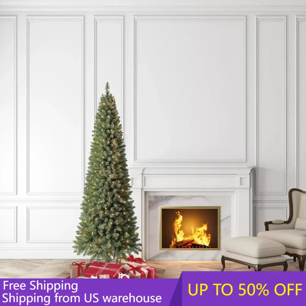 

7 ft Pre-Lit Brinkley Pencil Pine Artificial Christmas Tree, Clear LED Lights Xmas Trees