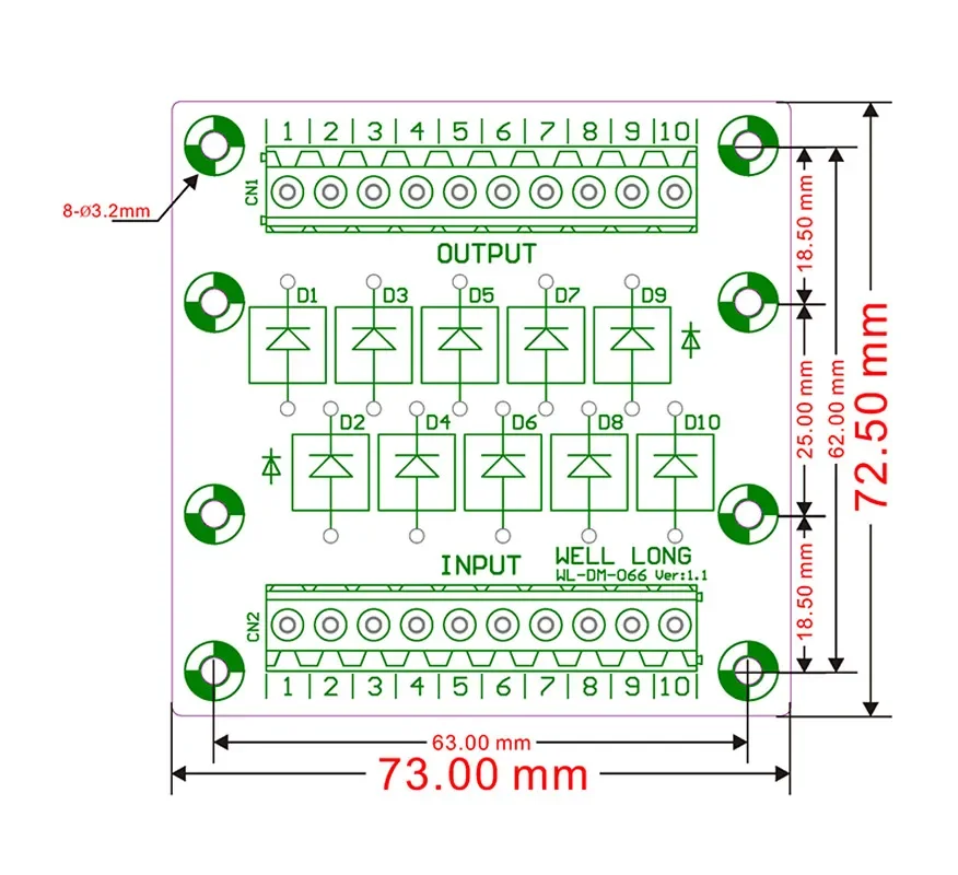 Diodenschutzmodul 10A10 10A/1000V Diodenklemmenplatine. – Detail 1