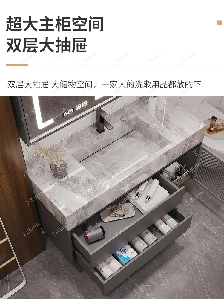 S~Basin Bathroom Cabinet Combination Smart Light Luxury Bathroom Hand Washing Seamless Ceramic Basin Cabinet