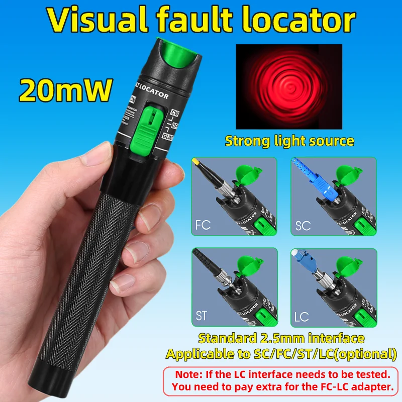 

20mW Visual Fault Locator Optical Fiber Cable Testrer SC/FC/ST 2.5mm Interface FTTH Pen Style VFL Fiber Optic Test Tool