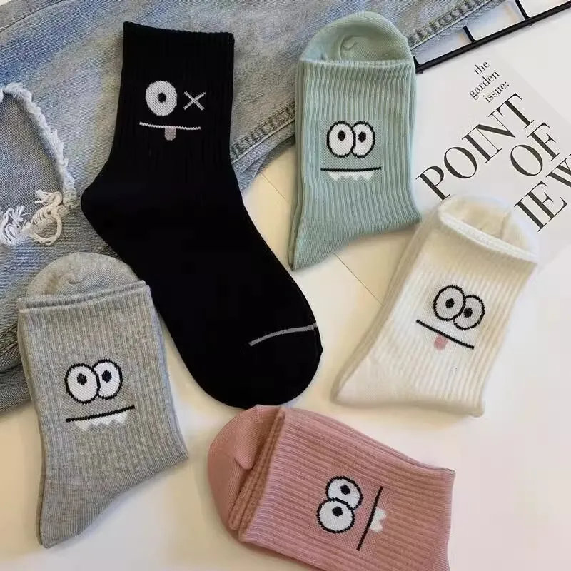 Printed ankle socks 5 pairs women's cute expression printed ankle socks comfort interesting spring autumn medium tube sock kawaii girls' short socks
