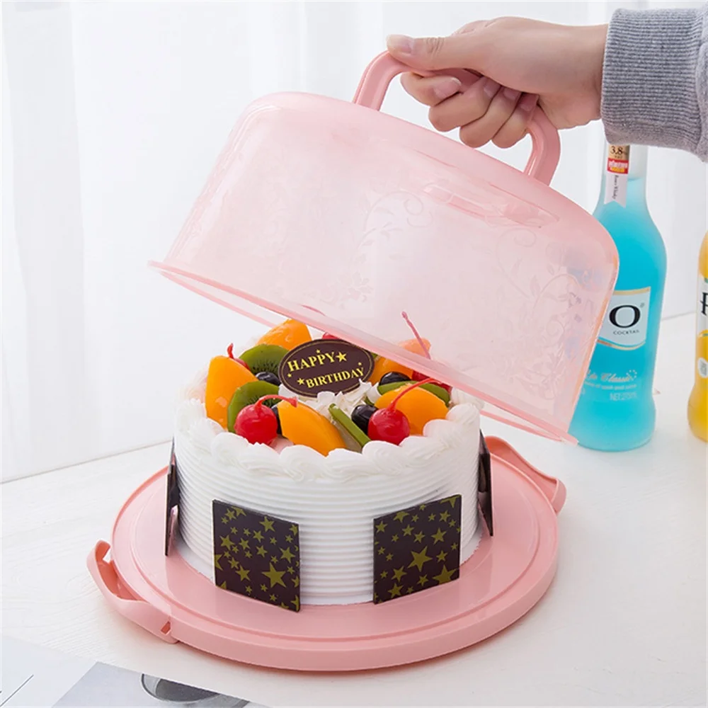 Round Plastic Cake Carrier Box Cake Plate Holder with Lockable Lid Cover Dessert Stand Tray for Wedding Party Supplies storage box kitchen storage box food storage container food storage box rice storage box