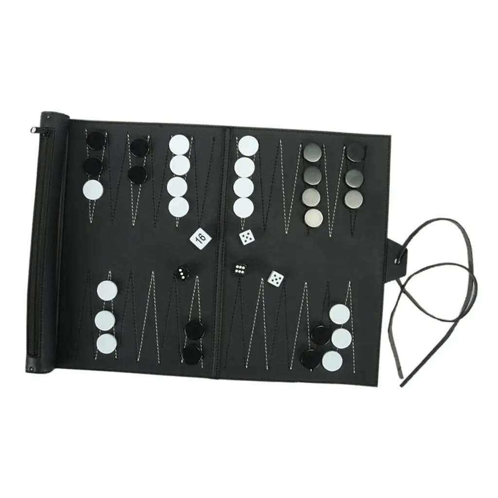 Classic Portable Recreational PU Leather Roll-Up Backgammon Board Game Toys