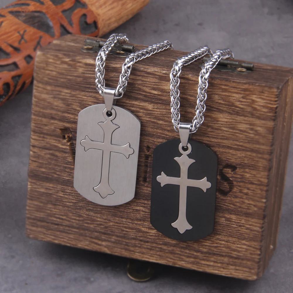 ✝️ Stainless Steel Cross Dog Tag Pendant – Faith Amulet Necklace for Men & Women 1