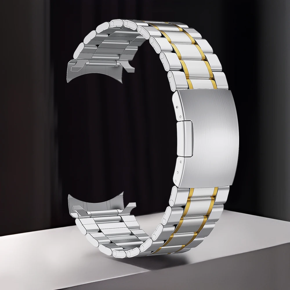 High-Quality Solid Stainless Steel Curved End Watch Strap with Tool