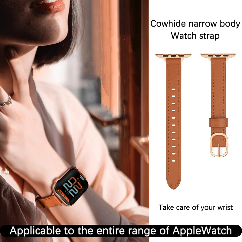 

Тонкий кожаный ремешок для Apple Watch Band Ultra, женский браслет для iWatch Series se 8 7 6 5 4 3 2 1, 49 мм 44 мм 42 мм 38 мм 41 мм 45 мм