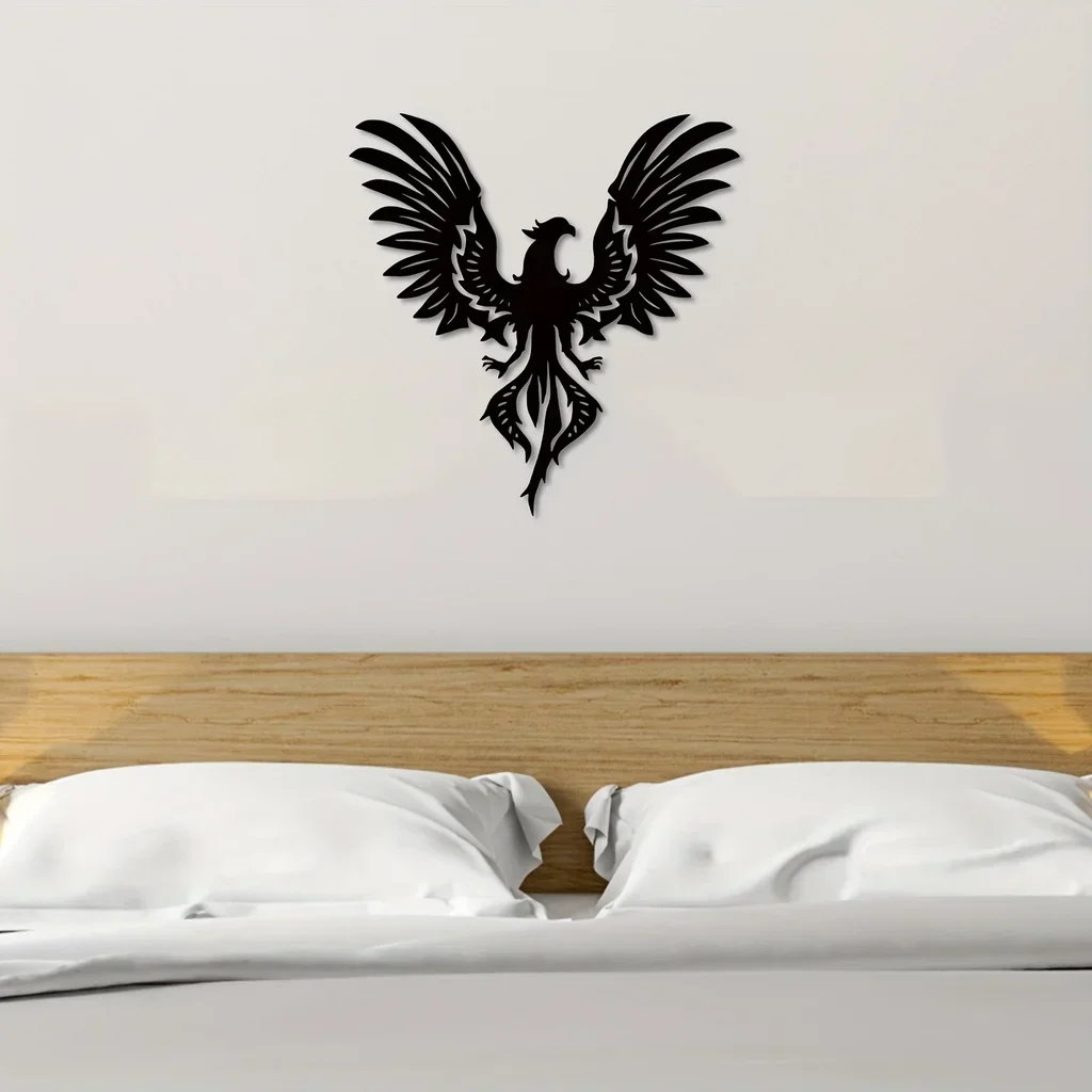 

CIFBUY Deco Metal Phoenix Home Decor Phoenix Wall Hanging Decor Art Black Iron Wall Sculpture Secular Bird Modern Kitchen Living