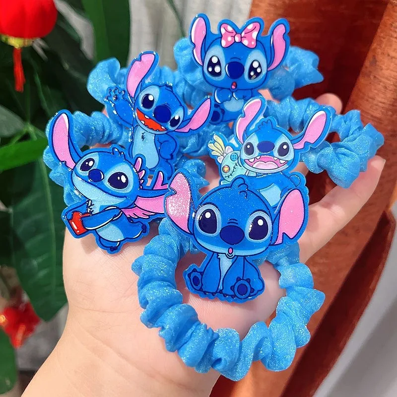Hot 1/5 piece sale Disney anime stitch hair bands Kawaii stitch hairpin cartoon rubber band hair accessories girl gifts toy shape