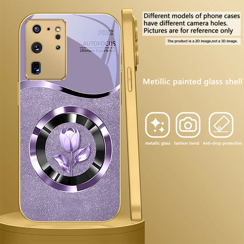 Golden Glass Phone Case with Exquisite Floral Design