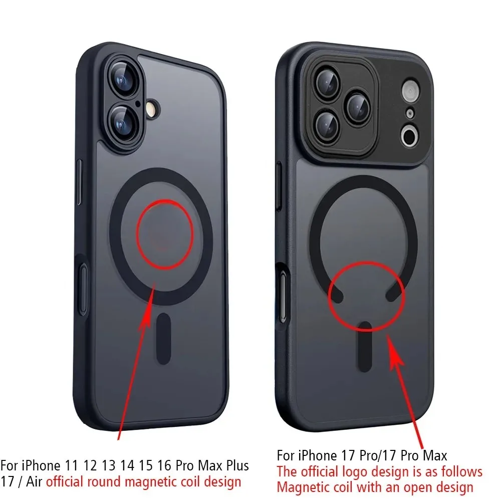 Magnetic Luxury Shockproof Armor Case with Magsafe Wireless Charging and Matte Translucent Finish
