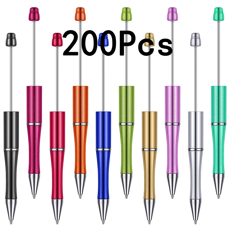 

200Pcs Plastic Beadable Pen Ballpoint Pen Bead DIY Bead Pens for Back to School Supplies