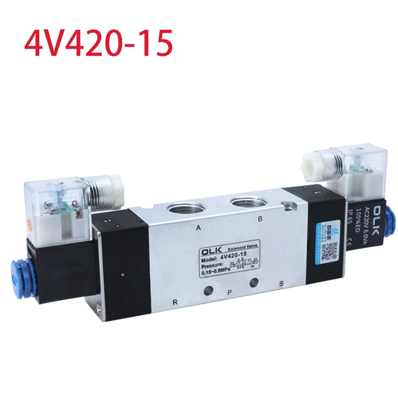 Válvula Solenóide Dupla Cabeça Controle Maneira Posição Power Down Hold Pneumática Válvula Direcional 4v42015