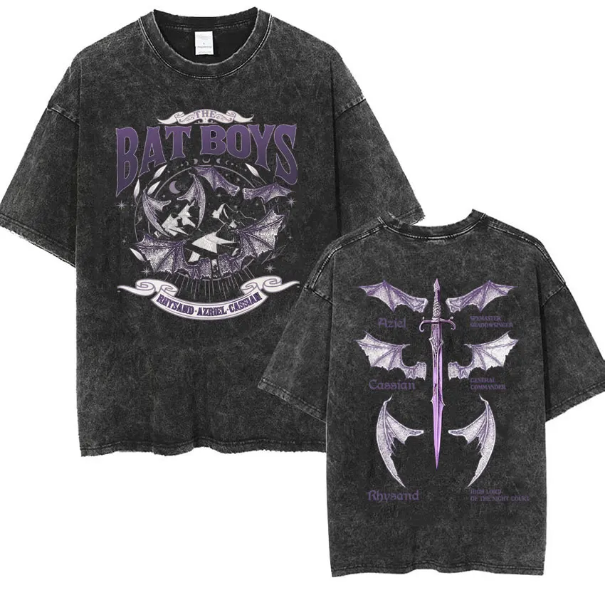 The Bat Boys The Night Court Acotar Retro Washed T Shirt Men's Fashion Gothic Tshirts Male Cool Oversized T-shirt Y2k Streetwear 5
