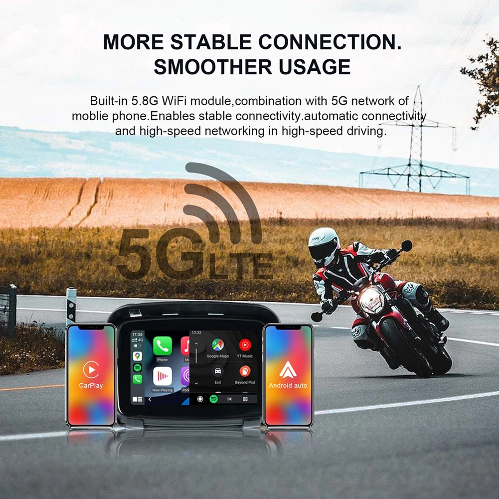 5 Wireless Motorcycle Carplay Touch Screen Android Auto Display Navigation  Multimedia For Autocycle Autobike Scooter - Car Monitors - AliExpress
