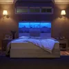 51.2" LED Storage Bookcase Headboard, 4 Storage Drawers & Charging Station/No Box Spring Needed/Noise Free, Bed Bases & Frames 3