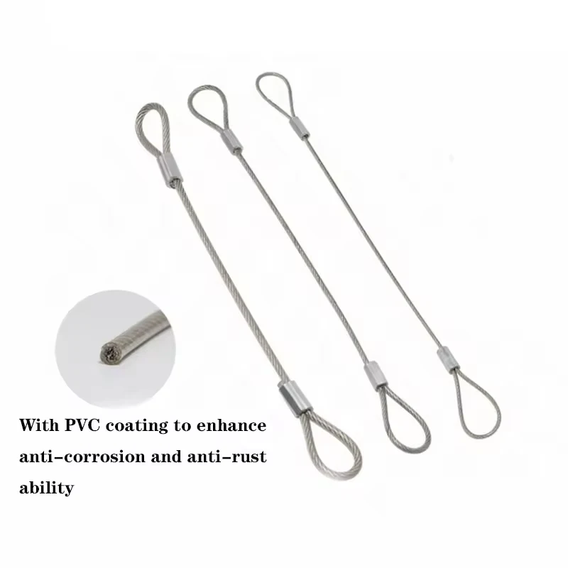 PVC Coated Cable With Loop Compression Customisable Rustproof 304 Stainless Steel Wire Rope Non-adjustable Slings 2PCS 1.5/2/3mm
