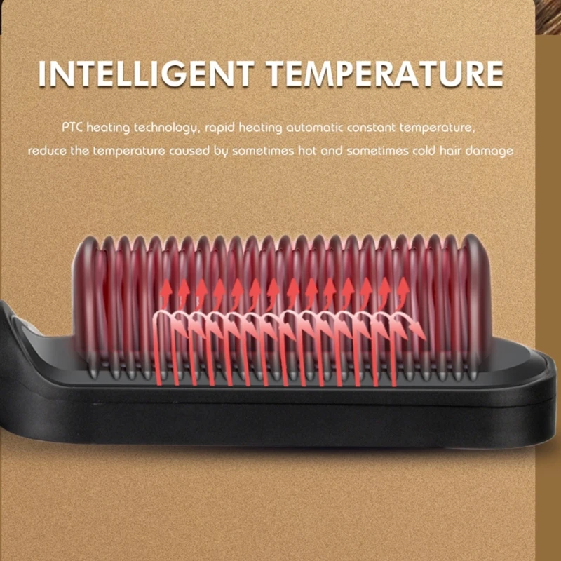 Hair Straighteneing Brush Negative Ion Hair Straightener Brush with 5 Temp Settings Quickly Heating & Anti-Scald Comb