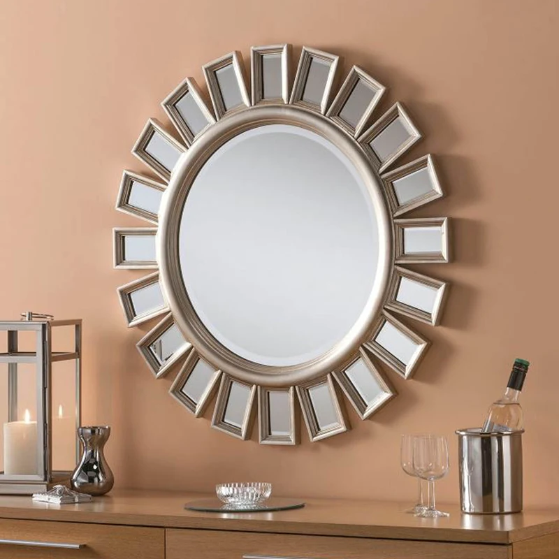 

Nordic Hallway Mirror Bathroom Vintage Creative Round Mirror Wall Mount Wooden Hairdressing Espejo Maquillaje Luz Home Decor