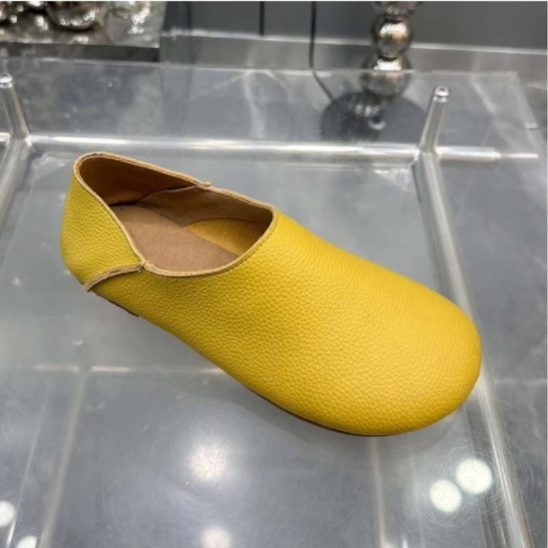 Women's Flat Spring Genuine Leather Flat Shoes Sliding on Women's Bread Comfortable Women's Shoes 3