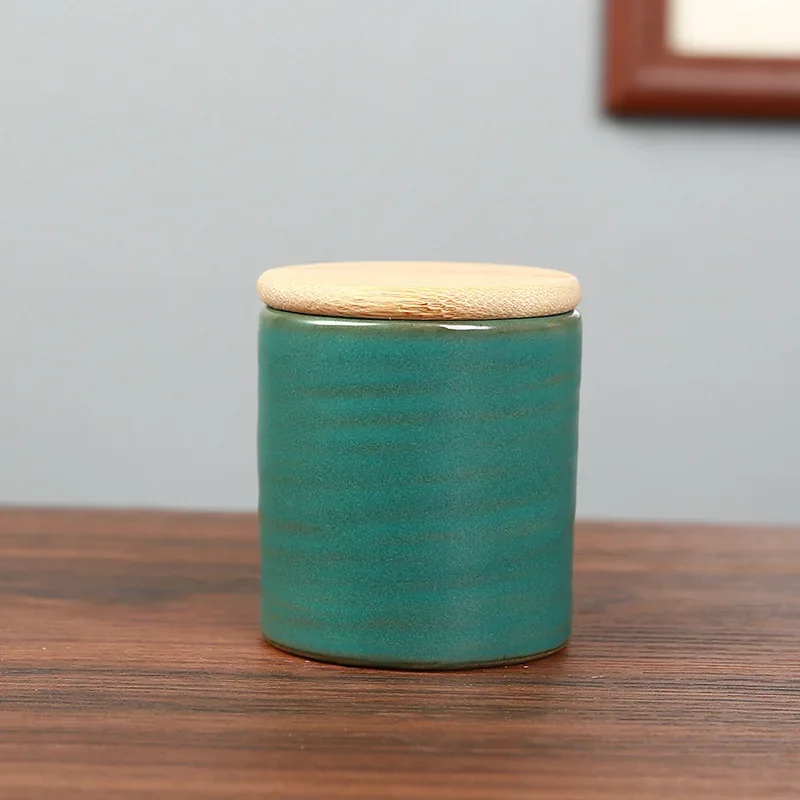 Chinese-style Ceramic Tea Storage Jar Bamboo Lid Open Ru Kiln Jar Chinese-style Moisture-proof Mini Tea Tin Tea Organizer 3