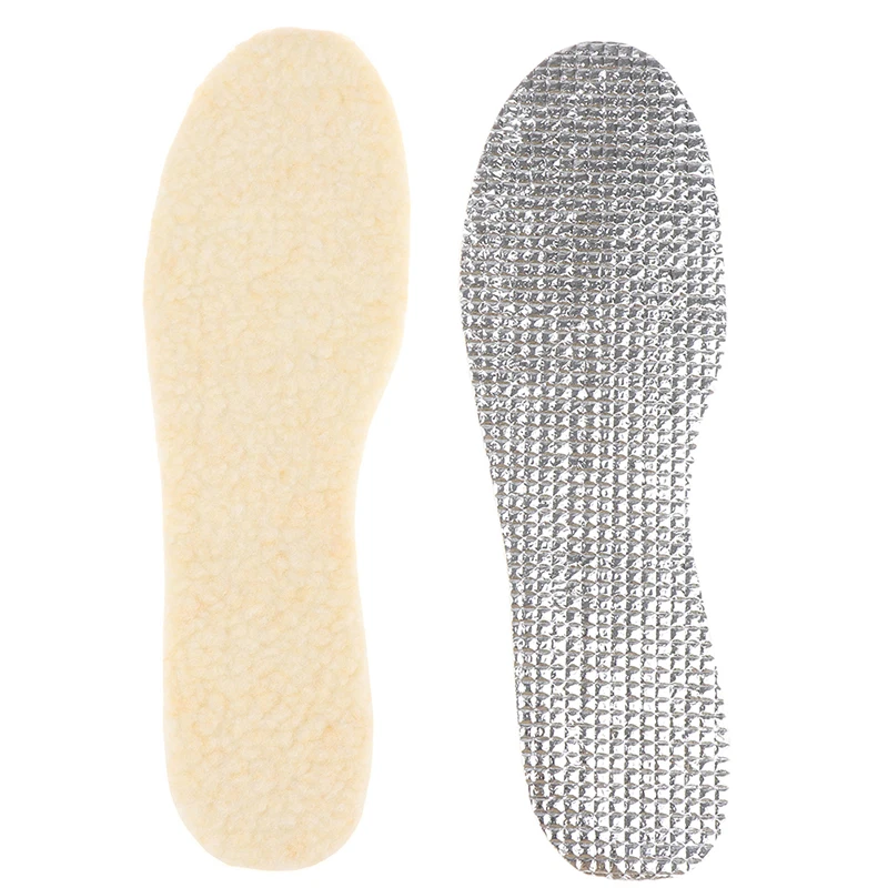 1 Pair Aluminum Foil Lamb Wool Insoles For Winter Warm Moisture-Proof Soft Sweat-Absorbing Breathable Plus Velvet Insoles