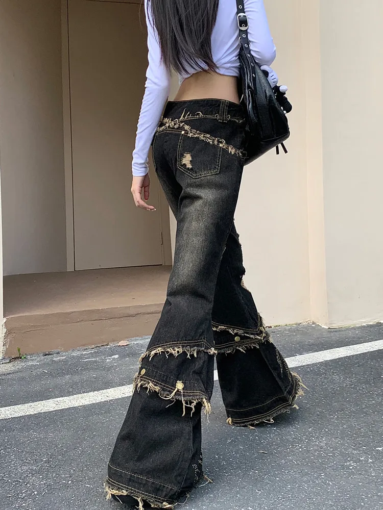 2024 Ropa Y2K Grunge New Rock Ripped Stacked Jeans Flare