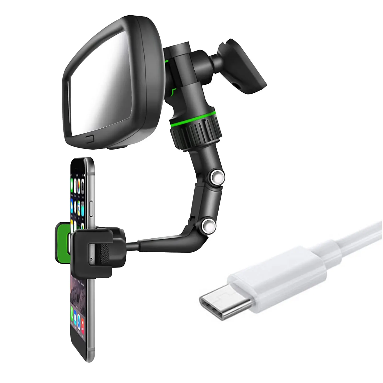 Rearview Mirror Phone Holder for Car 360° Rotatable and Retractable Car