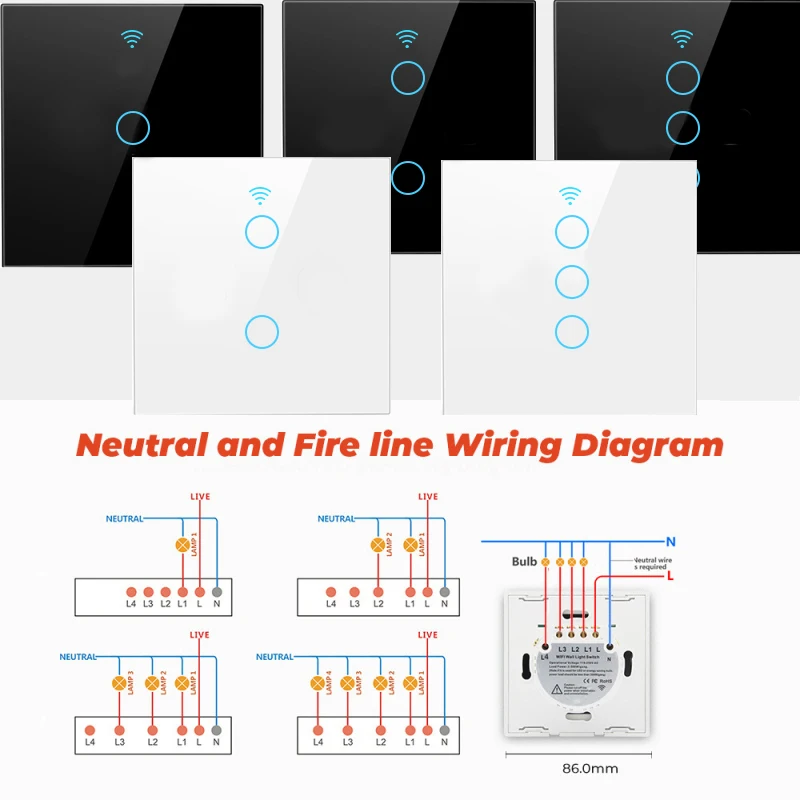 CORUI-interruptor de luz táctil inteligente para el hogar, pulsador de pared con WiFi, 1/2/3/4 entradas, para Alexa, Google Home, Smart Life, Yandex, Alice, Tuya, UE y EE. UU.