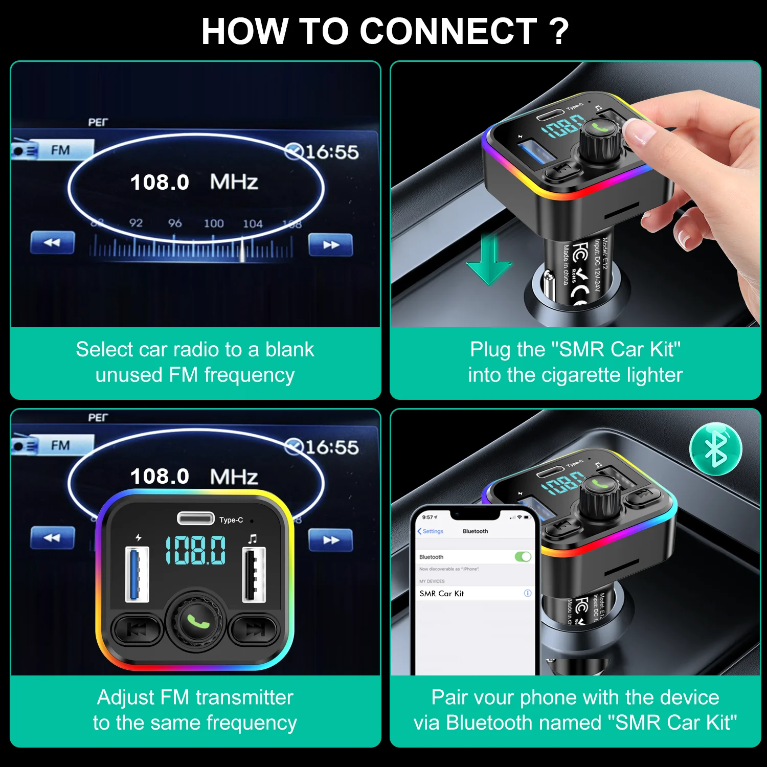 FM Transmitter Car MP3 Player Bluetooth 5.3 FM Transmitter Handsfree Car AUX Radio Modulator MP3 Player 20W & PD Fast Charge Adapter Car Accessories