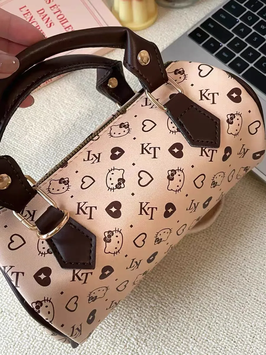 Hello Kitty Bag  New Retro Women Handbag Cartoon Print Cylinder Bag Korean Fashion Girl Fashion Matching Crossbody Pillow Bag