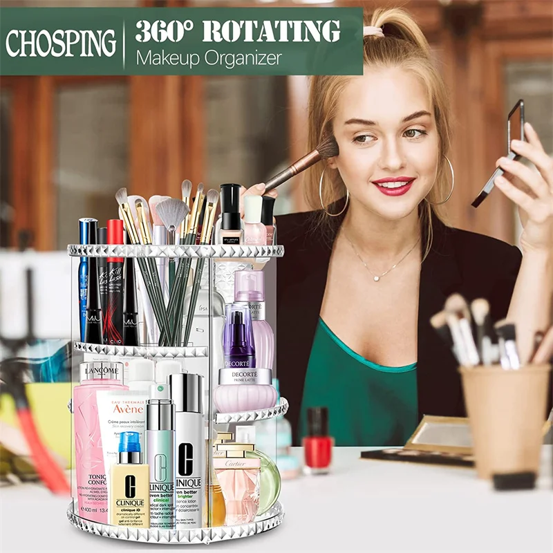 Makeup Organizer 360 Large Rotating Makeup Organizer Adjustable Durable Spinning Cosmetics Skincare Perfume Brush Storage For Bathroom Dresser