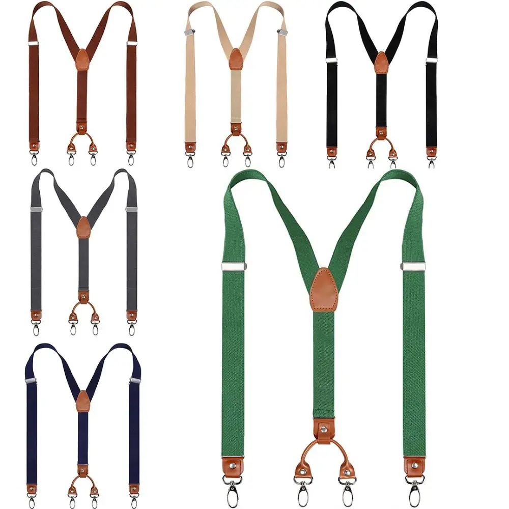 

Adjustable Strap Clip Cowhide Leather Suspenders 2.5cm Width Y Shape Elastic Braces Wedding Casual 4 Hooks Braces Suspenders