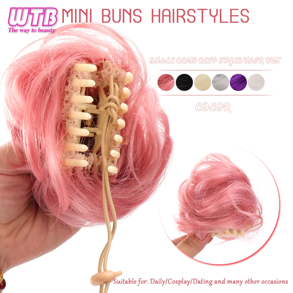 WTB Hair Bun Synthetic Hair Pieces Mini Claw Clip Messy Cat Ears Fake Chignon Extensions Wig Accessory Updo Hairpieces