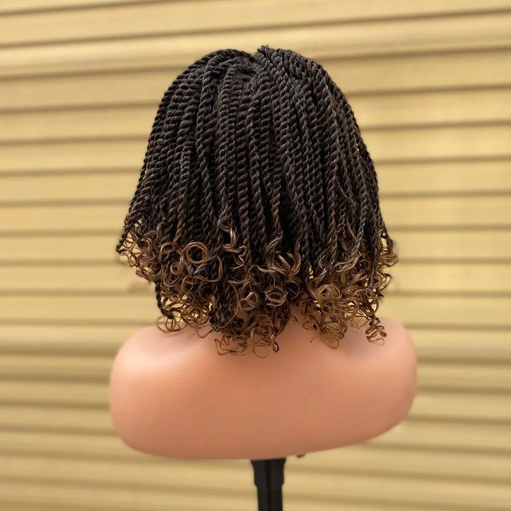 Synthetic Hair Wigs Box Braided Wigs For Black Women Heat Resistant Crochet Kinky 2 Twist Ombre Blonde African Synthetic Short Bob Braiding Hair Wig