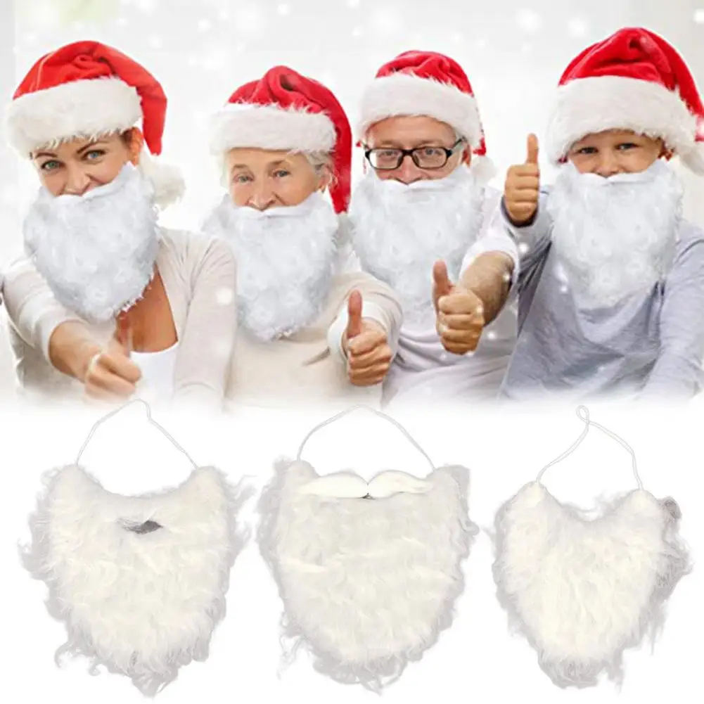 Santa Claus Beard Curly Fluffy Costume Adults/Kids Christmas Performance Santa Fake White Handlebar Mustache for Party