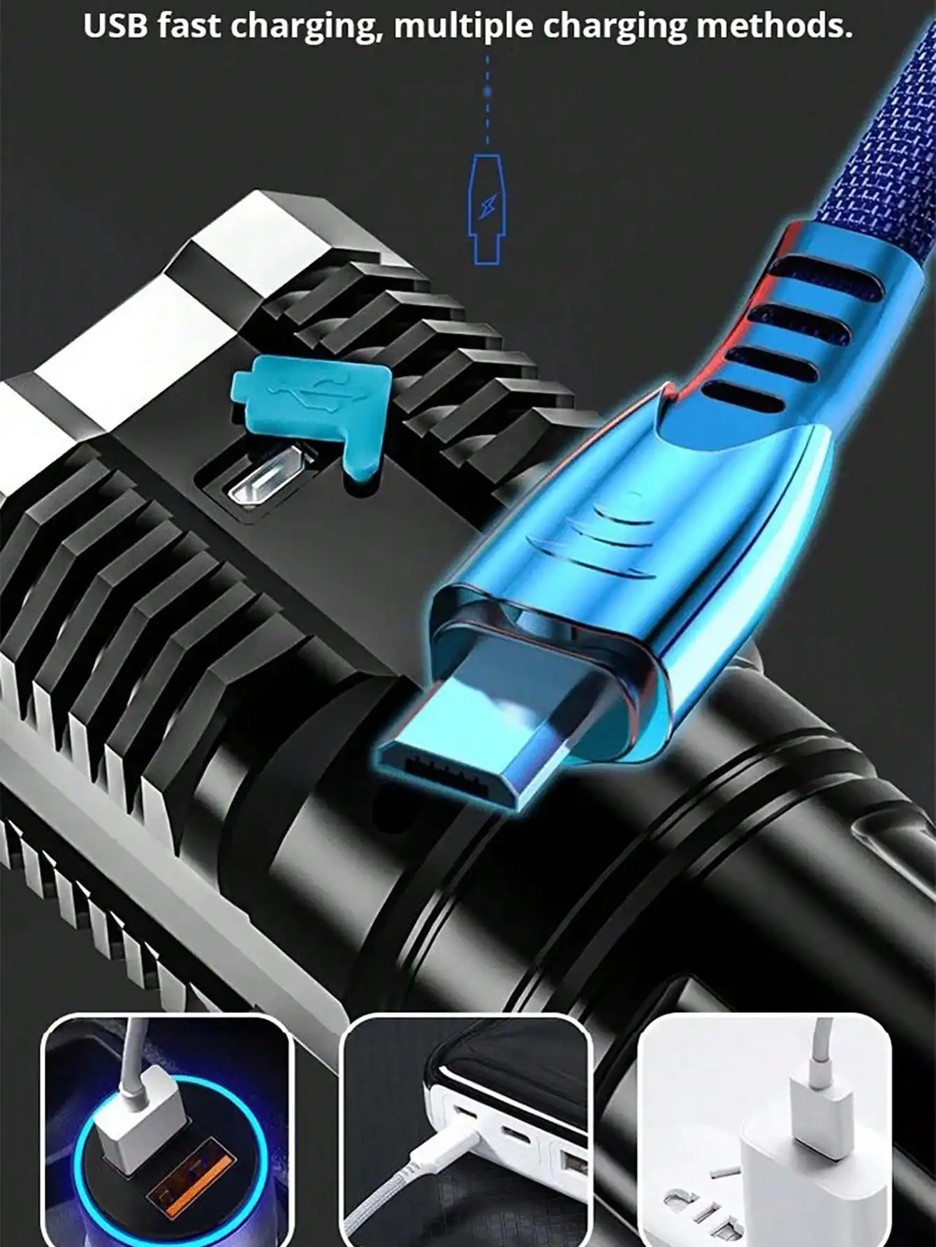 USB Rechargeable Flashlight, Bright LED Flashlight Torches for Outdoors Camping Waterproof Portable Flashlight